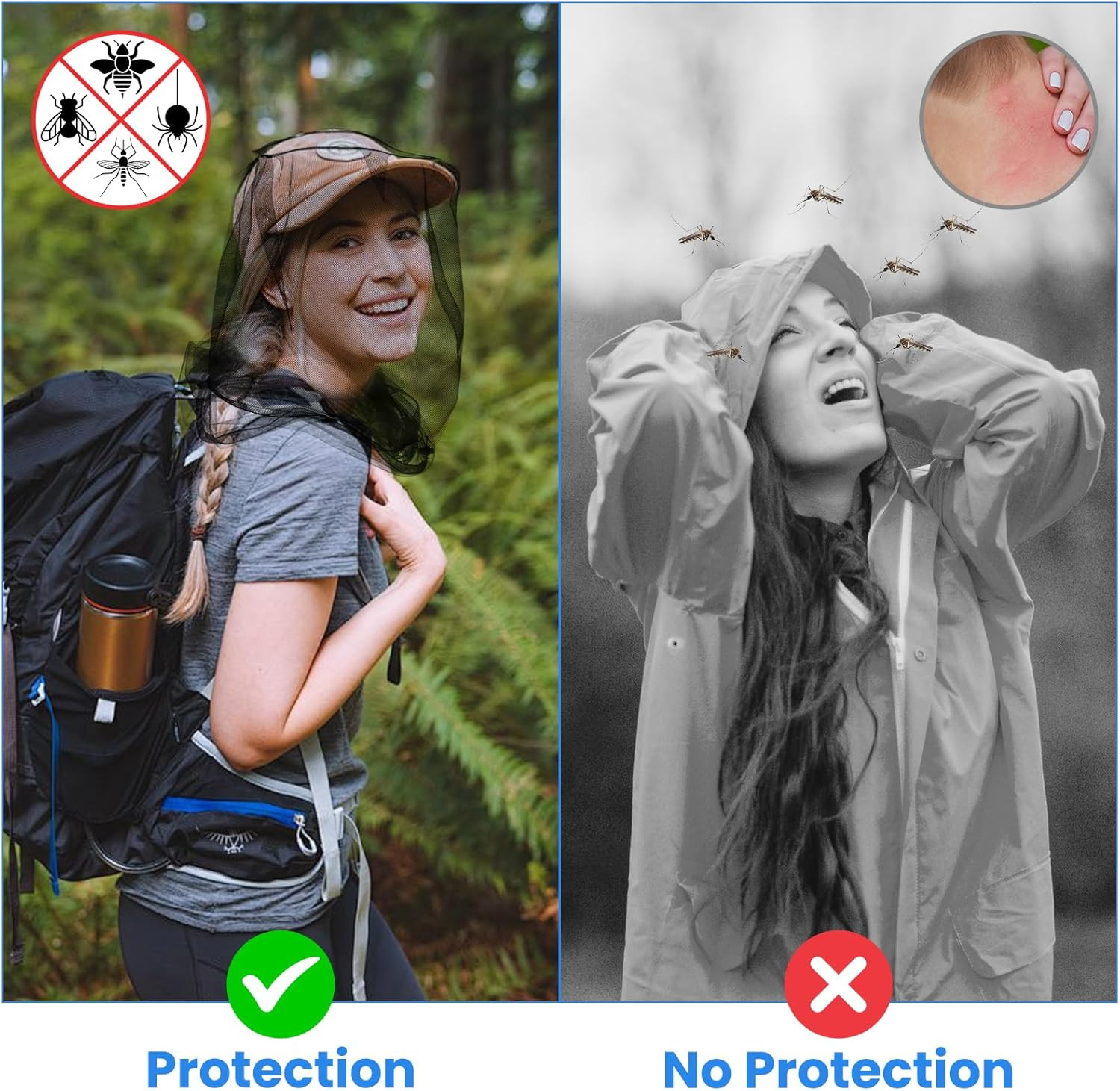 2 Pack Mosquito Head Nets with Drawstring – Ultra Large & Extra Long, Premium Br
