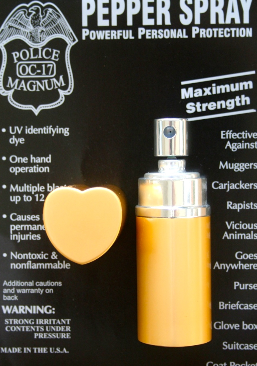 Police Magnum .75oz Gold Heart Lipstick Pepper Spray Self Defense Protection