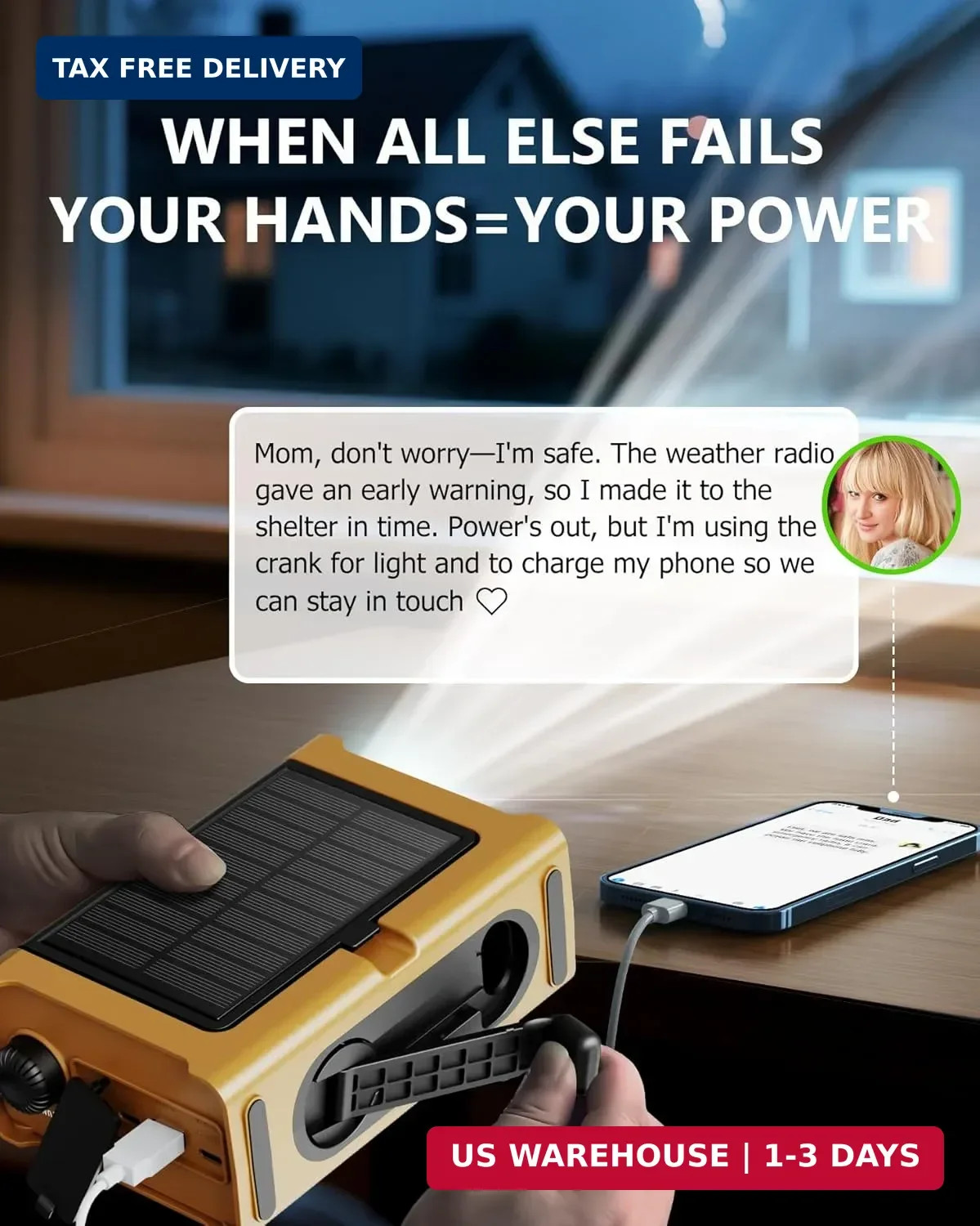 12000mAh Emergency Weather Radio Solar Hand Crank AM/FM/NOAA Phone Charger Toy