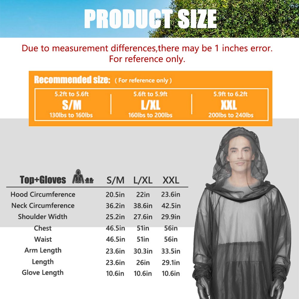 Mosquito Jacket with Hood & Mitts Lightweight Mesh Bug Protection for Gardening