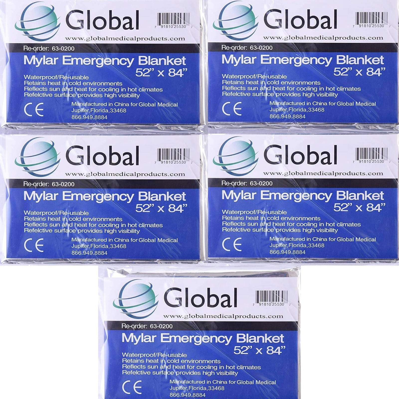 5 Pack Emergency Blankets Thermal Mylar Survival Safety Insulating Heat 54″x 82″
