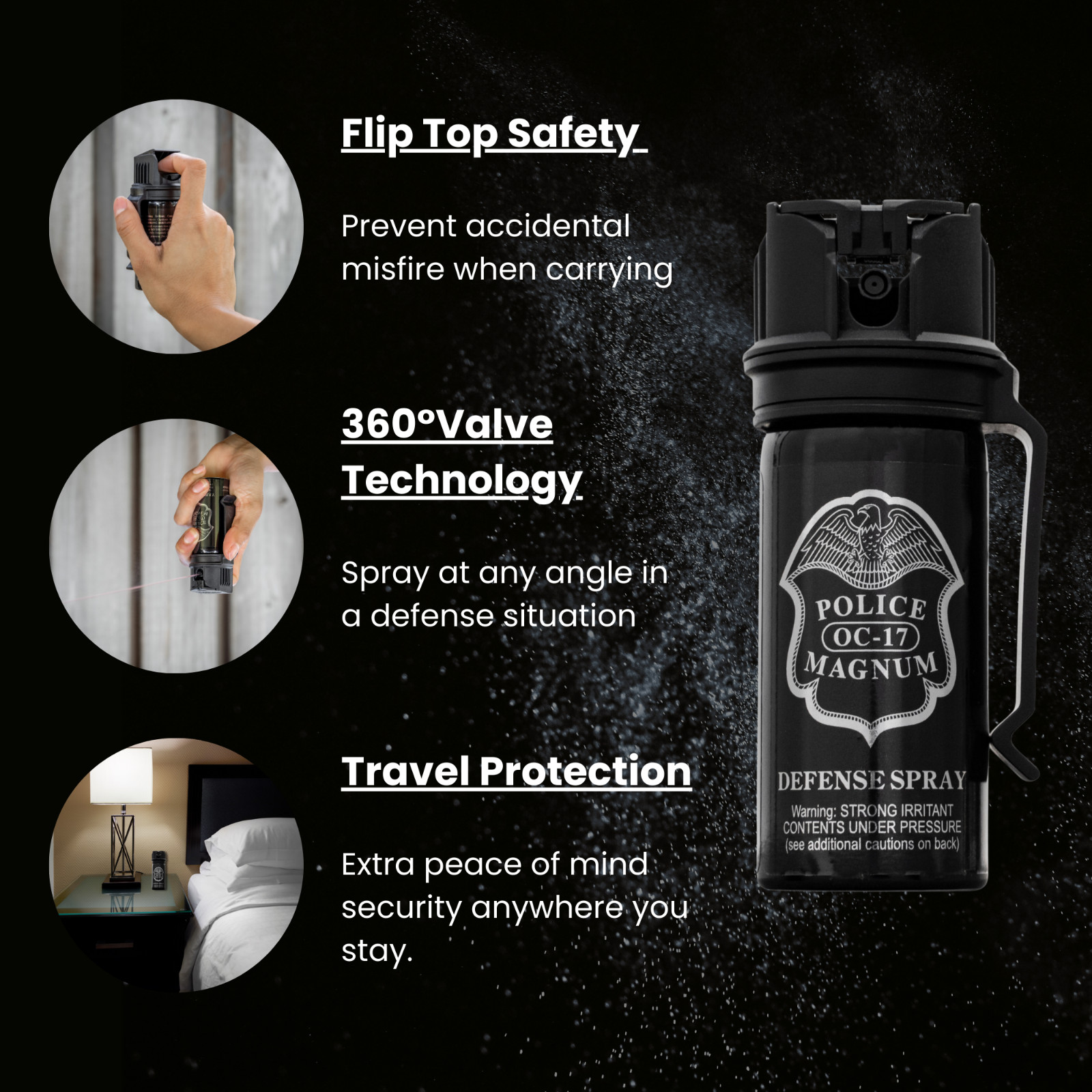Police Magnum Pepper Spray 2 PCK 2oz Stream Flip Top Belt Clip Self Defense OC