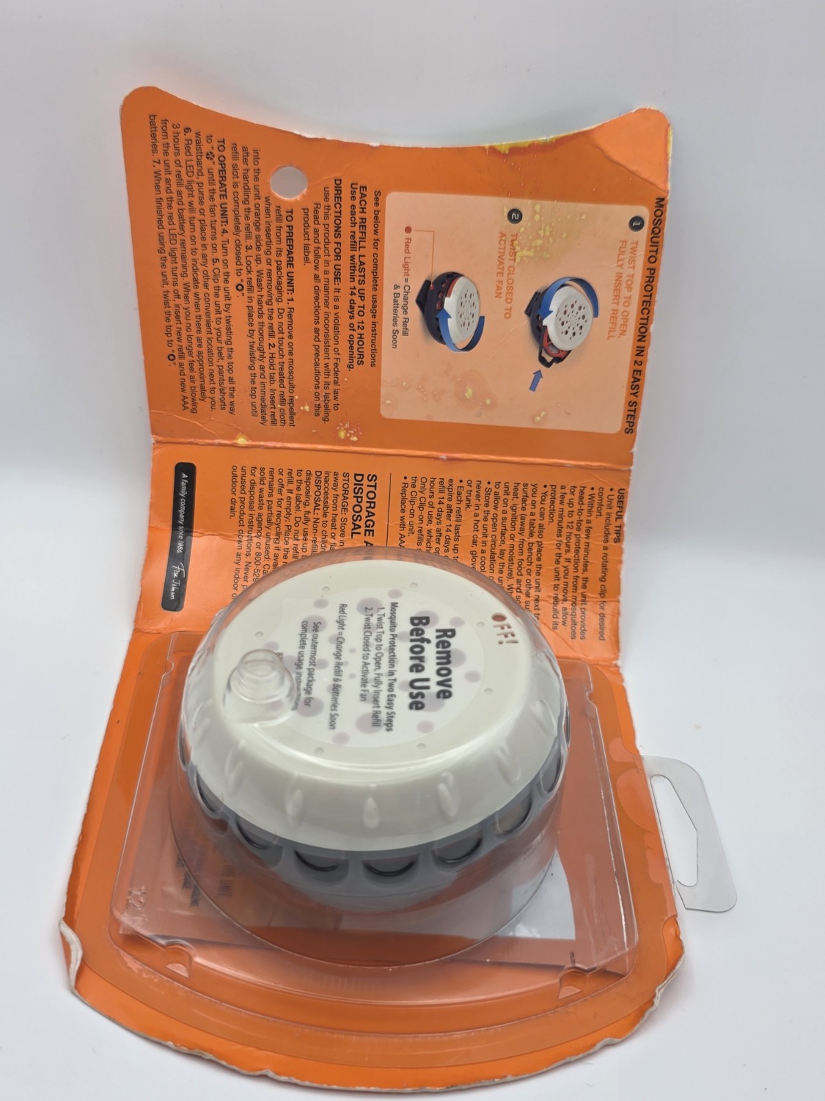 Off! CLIP ON Mosquito Repellent FAN unit 12 hour protection Circular design READ