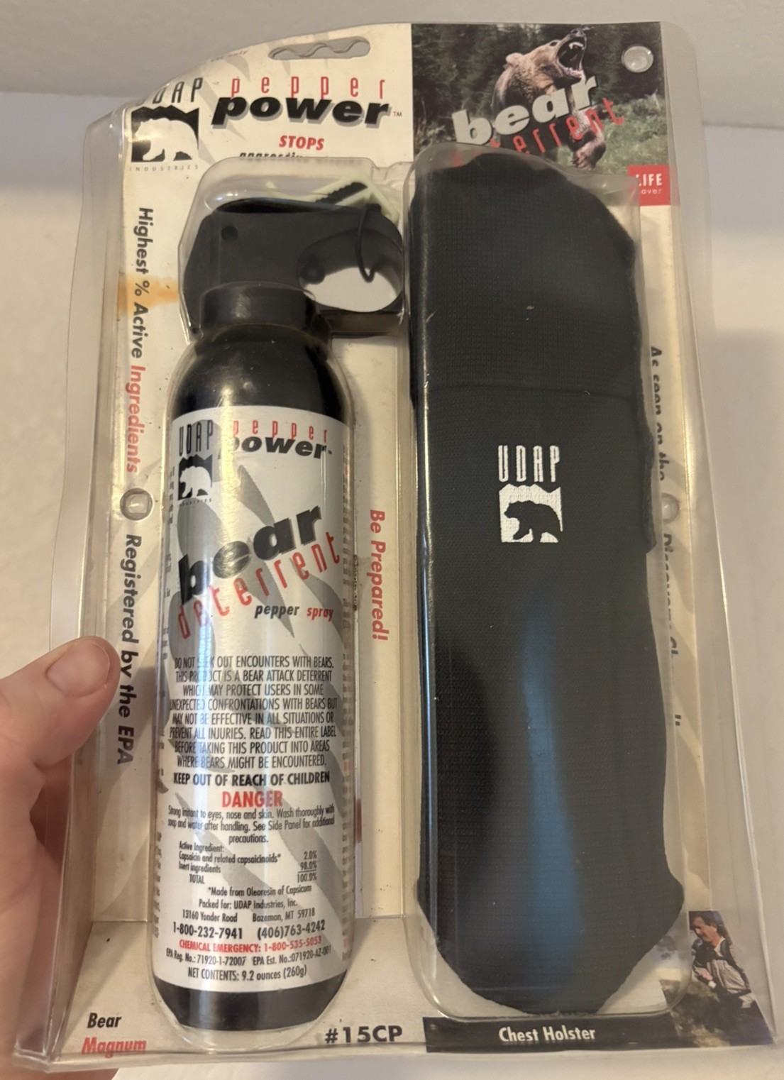 SEALED! Pepper Spray Bear Spray & Chest Holster UDAP Pepper Magnum 15CP EX 09/03