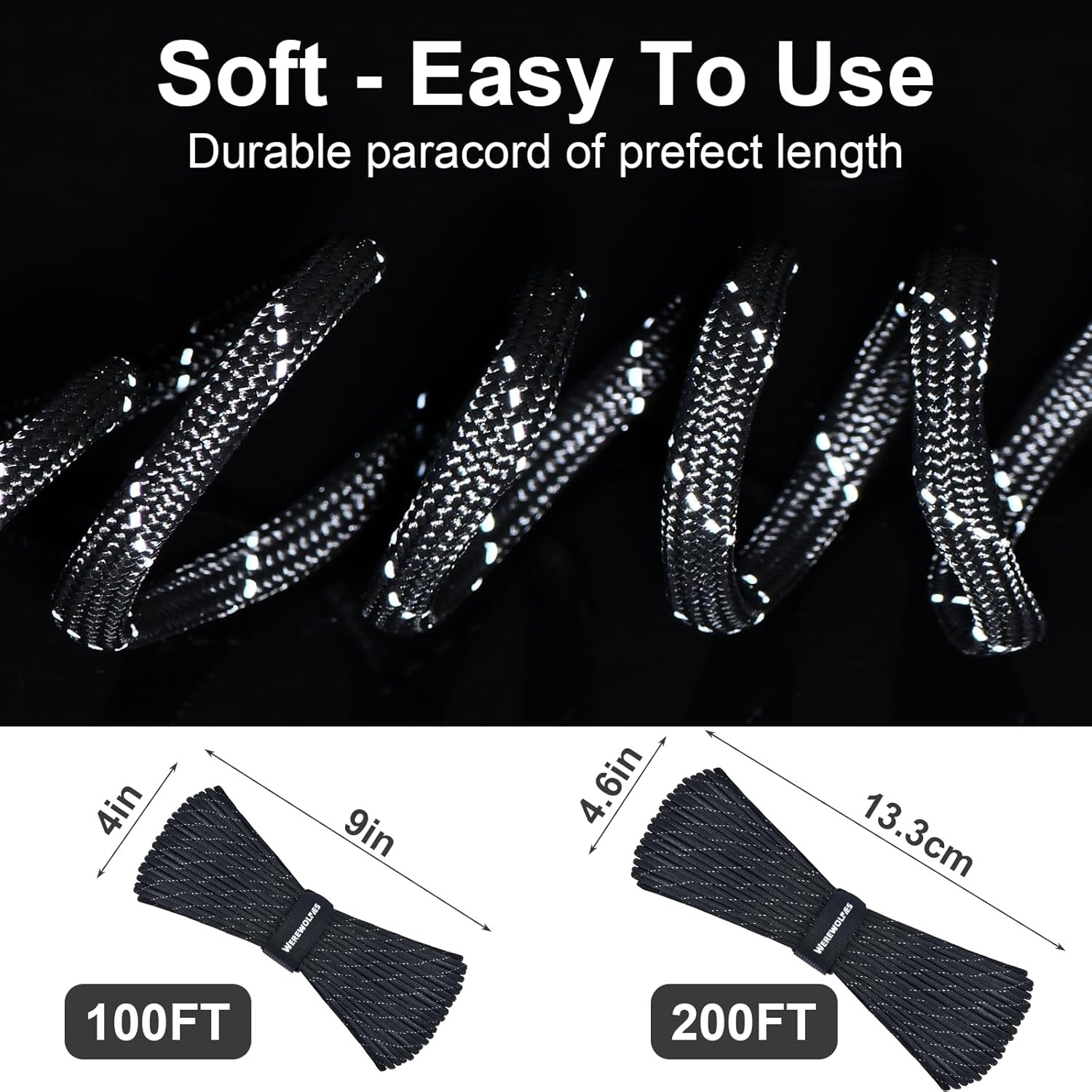 Reflective Paracord Rope 7 Strand Type III Parachute Cord 4Mm 100Ft / 200Ft for