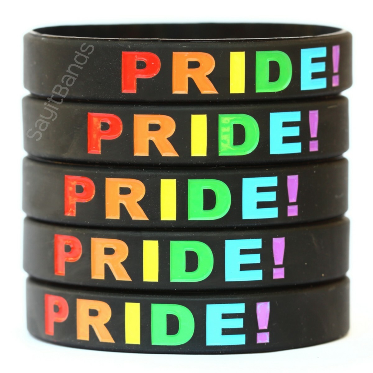 PRIDE Wristband Set – Rainbow Design on Black Bracelets – Wholesale Lot
