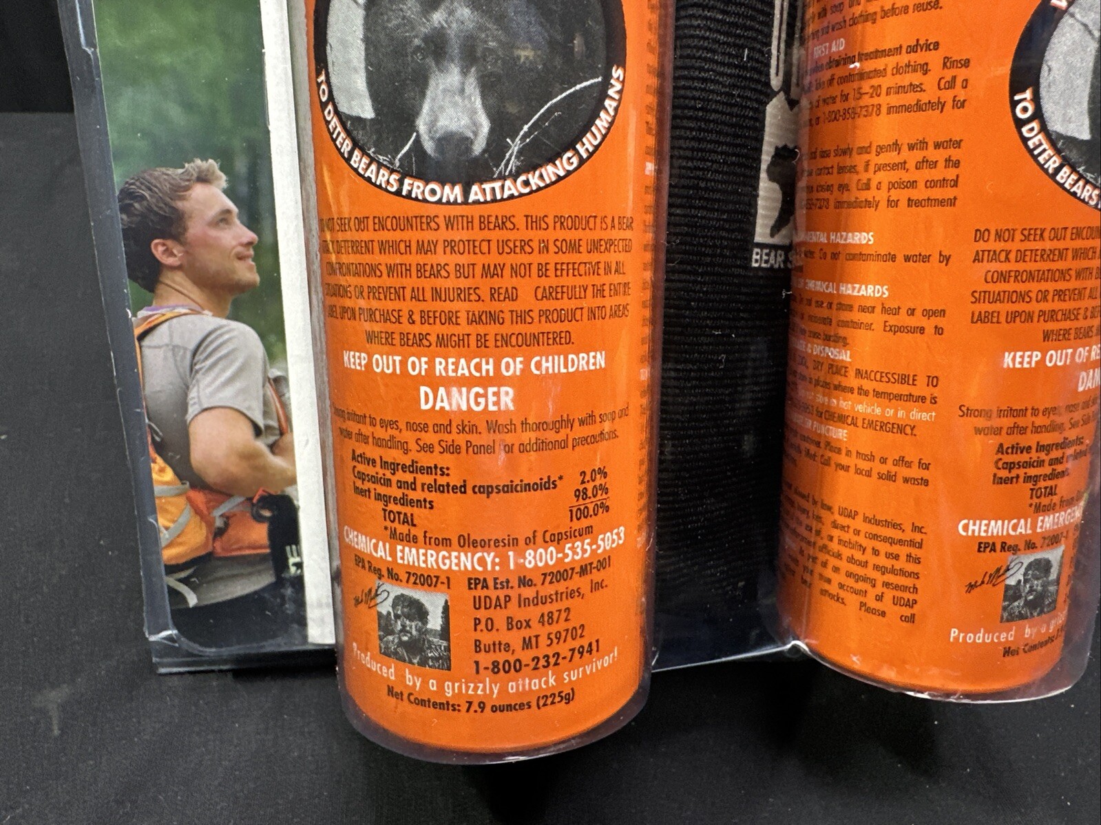Lot of 2 UDAP Pepper Power Bear Spray Repellant With 2 Holsters 30 Foot Fog