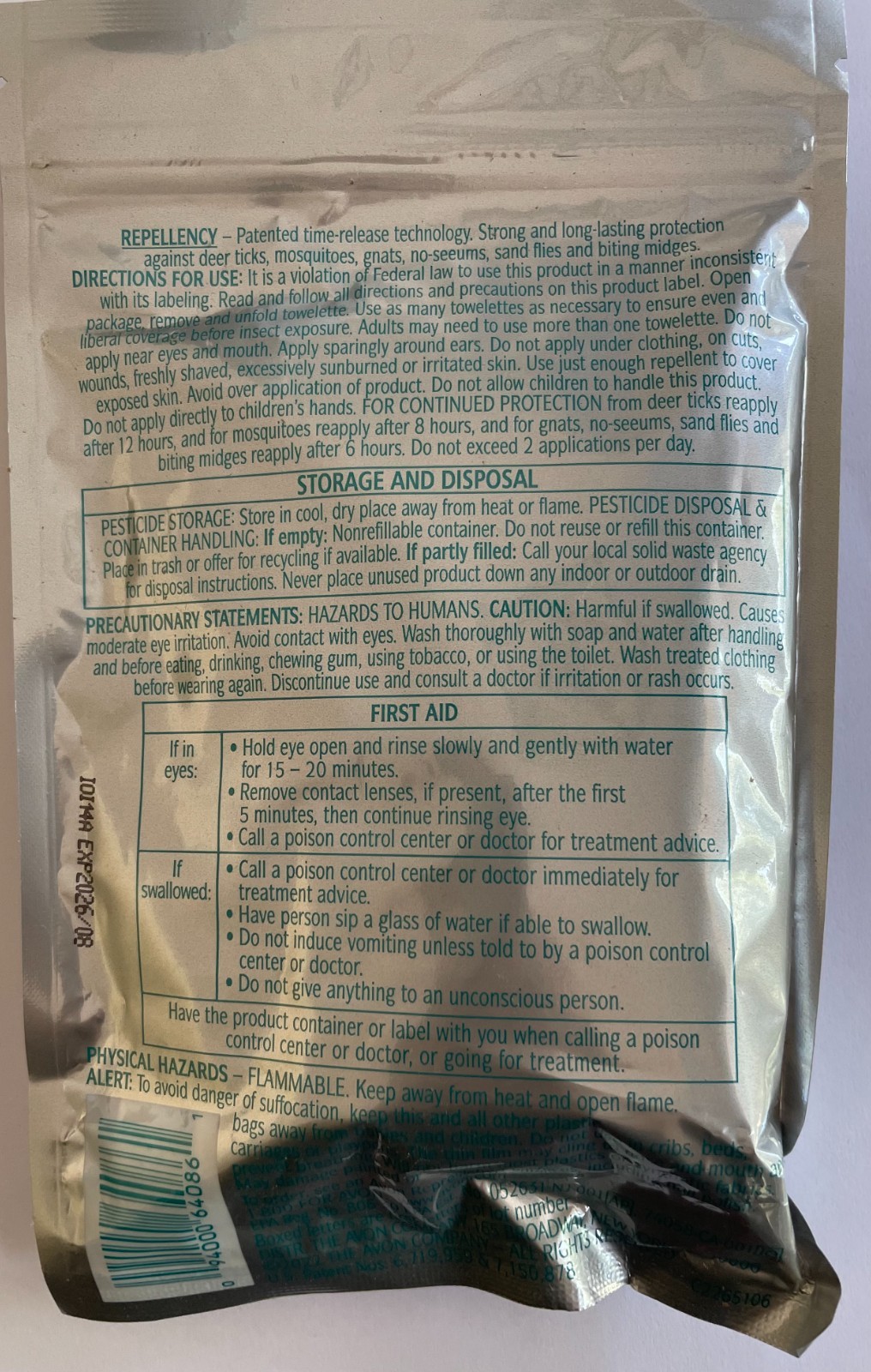 Avon Skin so Soft Bug Guard Plus Picaridin Insect Repellent 8 Towelettes
