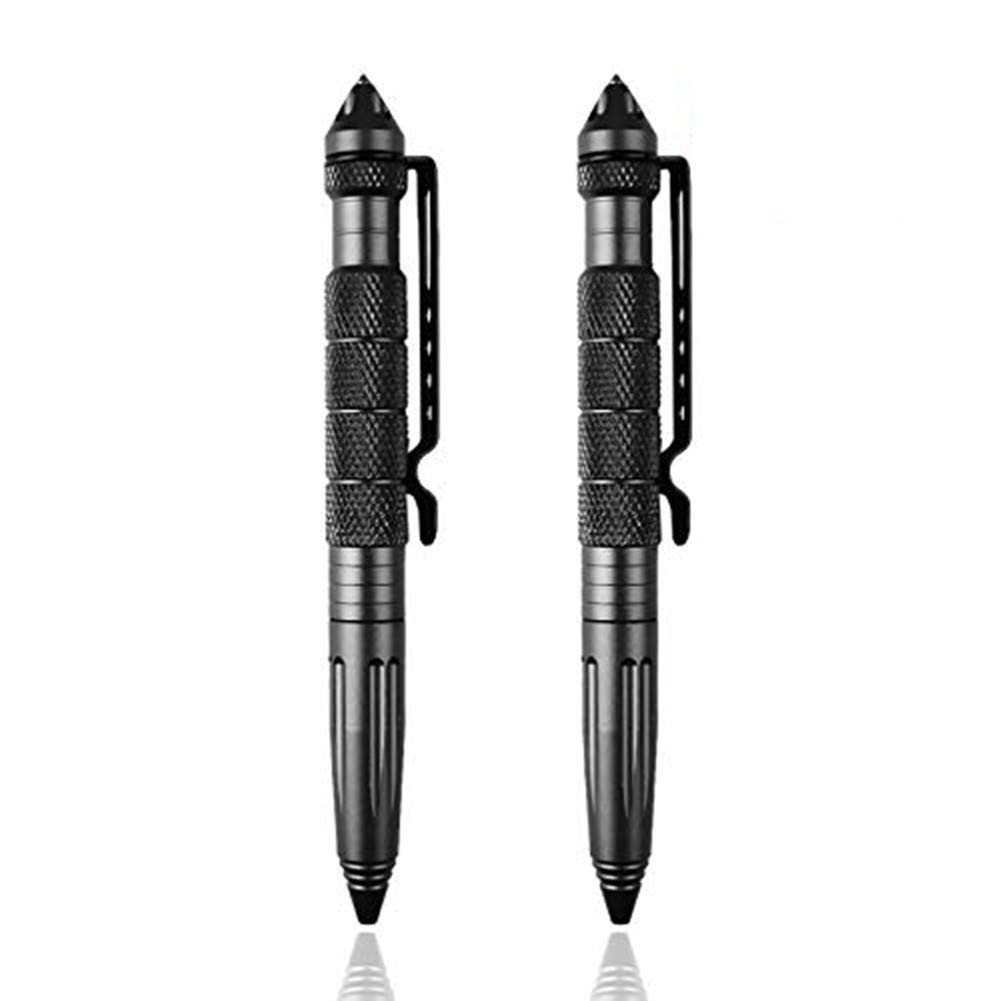 2PCS Tactical Pen Aluminum Self Defense with Glass Breaker Writing Black