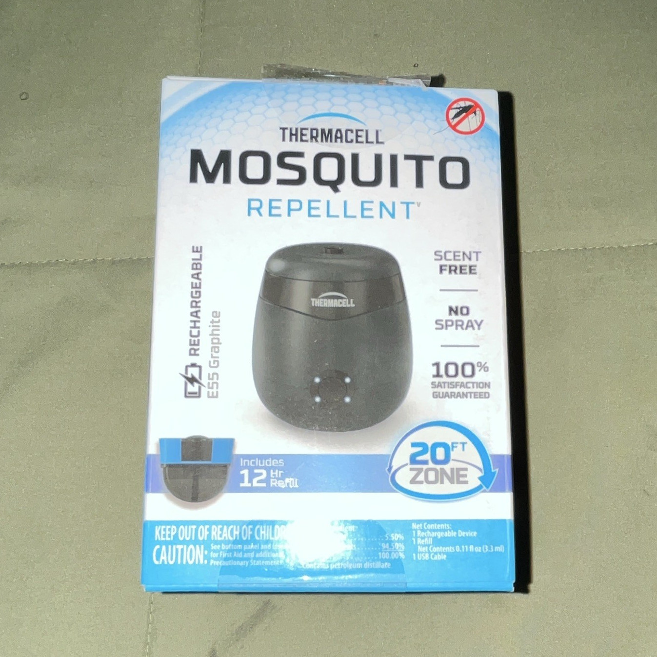 Thermacell E55 Rechargeable Mosquito Repellent, Scent Free, Graphite 20ft 12hr
