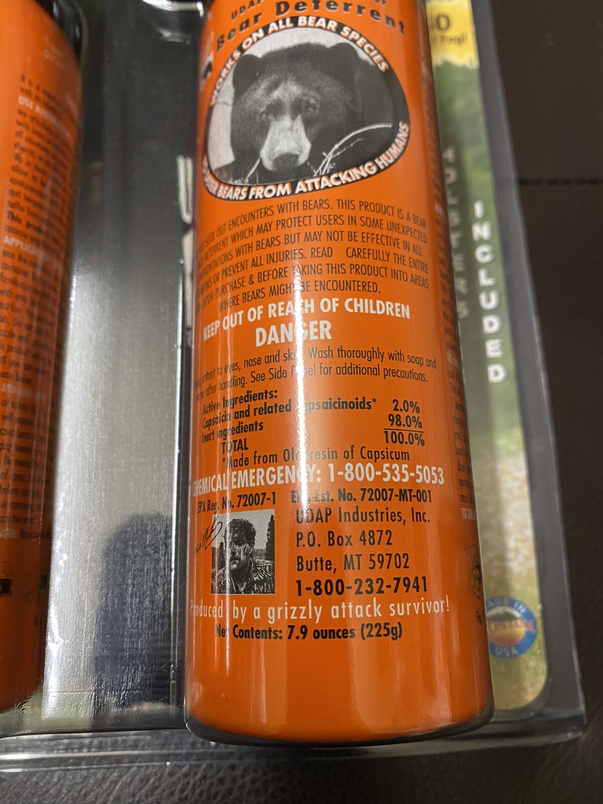 Lot of 2-UDAP Pepper Power Bear Spray Repellant With 2 Holsters(30 Foot Fog) NEW