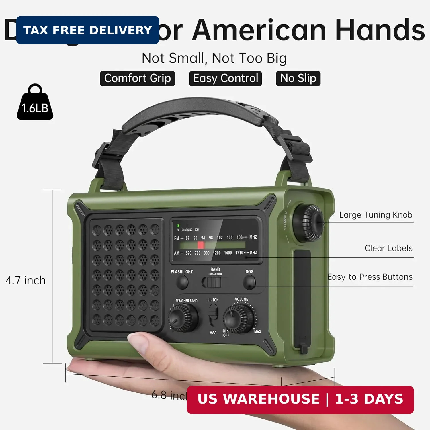 Solar Radio Emergency Hand Crank 12000mAh with Clear Signal, AM FM NOAA Weather
