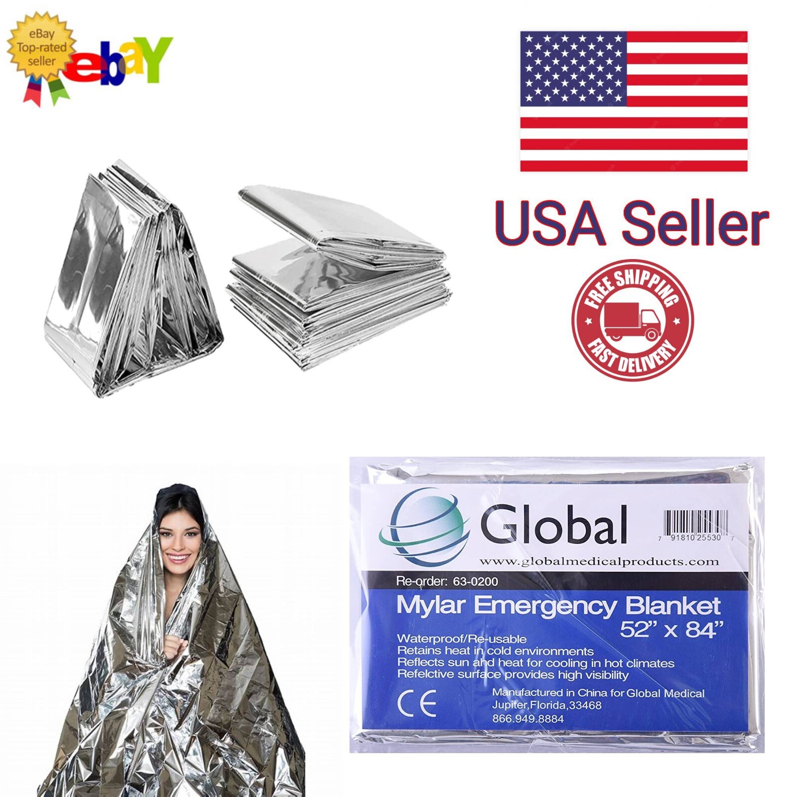 5 Pack Emergency Solar Blanket Survival Safety Insulating Mylar Thermal Heat