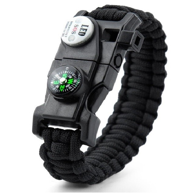 21 in 1 Survival Bracelet, Paracord Emergency Outdoor Sport Wristband Kit BlacK