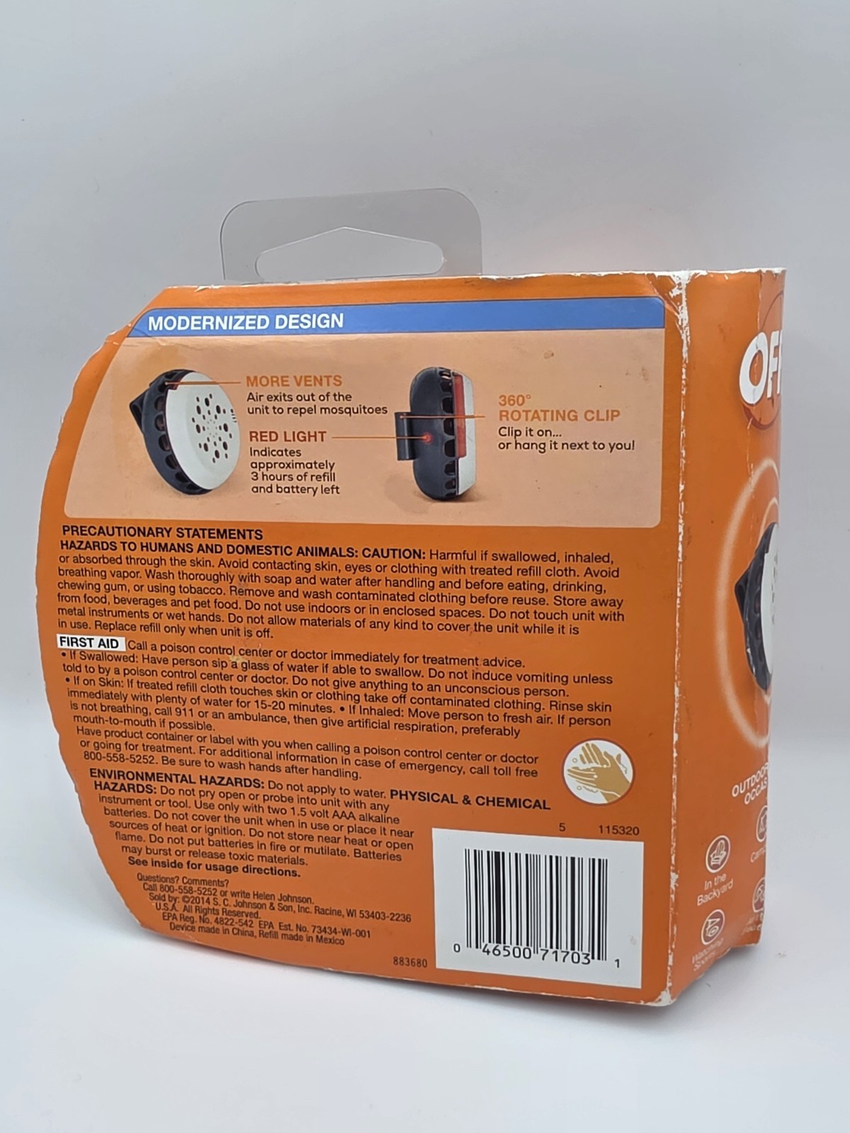 Off! CLIP ON Mosquito Repellent FAN unit 12 hour protection Circular design READ