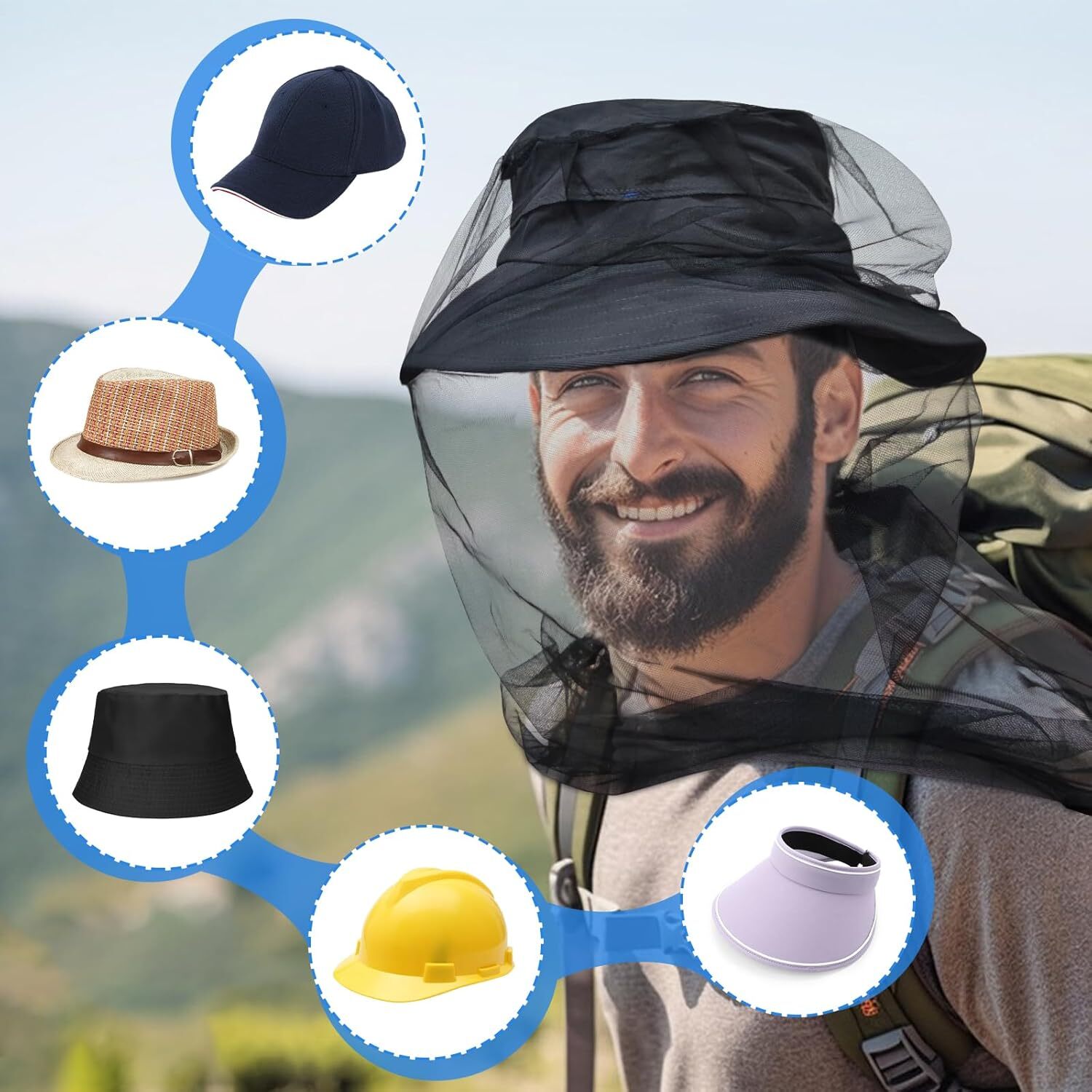 2× Mosquito Net Hat Mesh Insect Protection Face Mask Hiking Fishing Camping USA