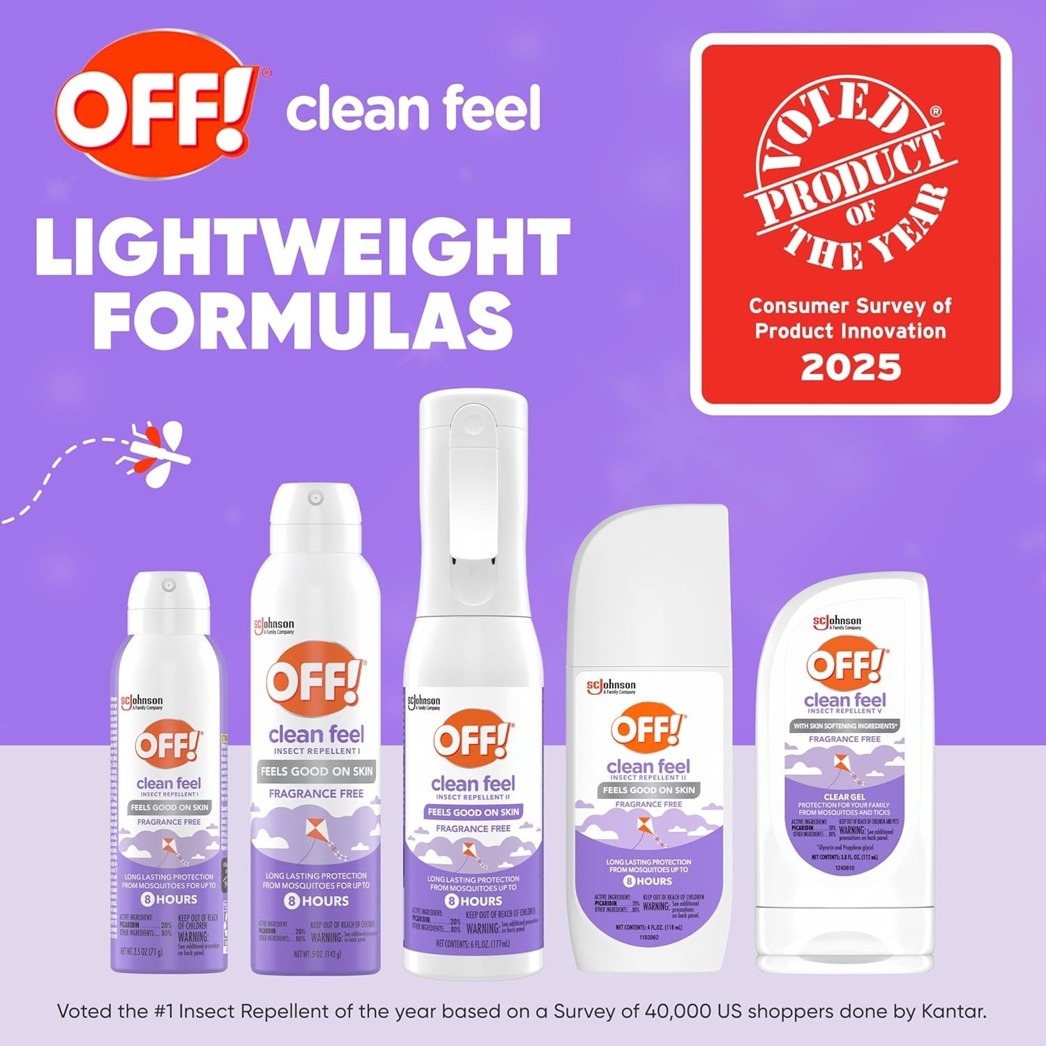 OFF! Clean Feel Insect Repellent Spray 20% Picaridin 5oz Long Lasting