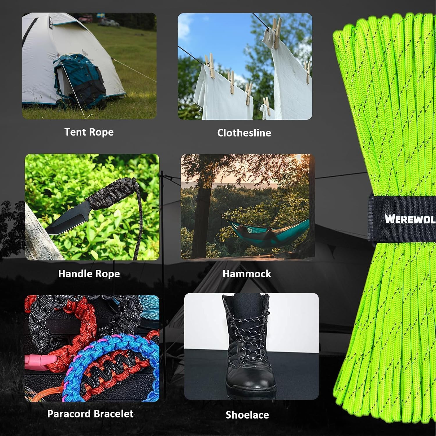 Reflective Paracord Rope 7 Strand Type III Parachute Cord 4Mm 100Ft / 200Ft for