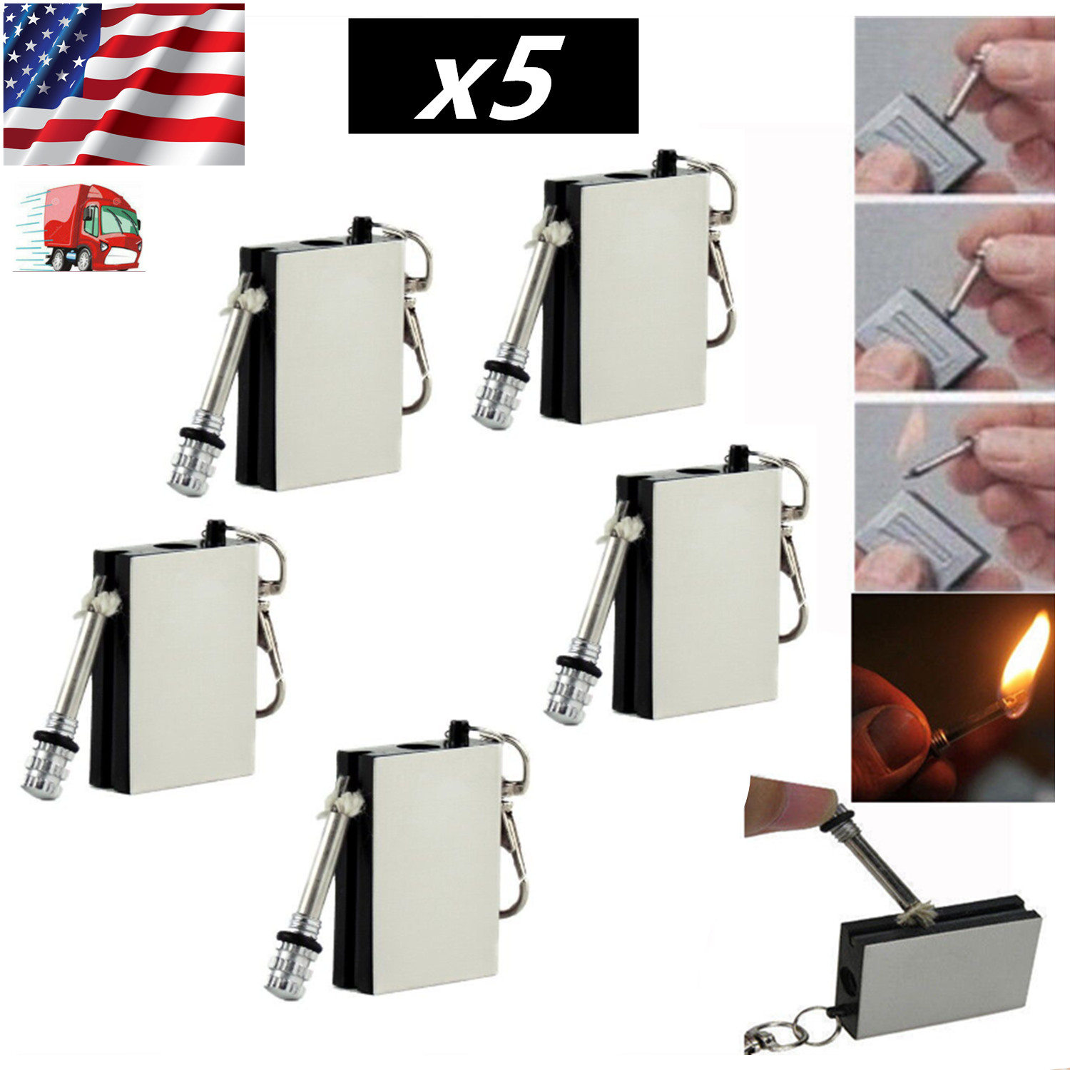 5X Survival Camping Emergency Fire Starter Permanent Metal Match Striker Lighter