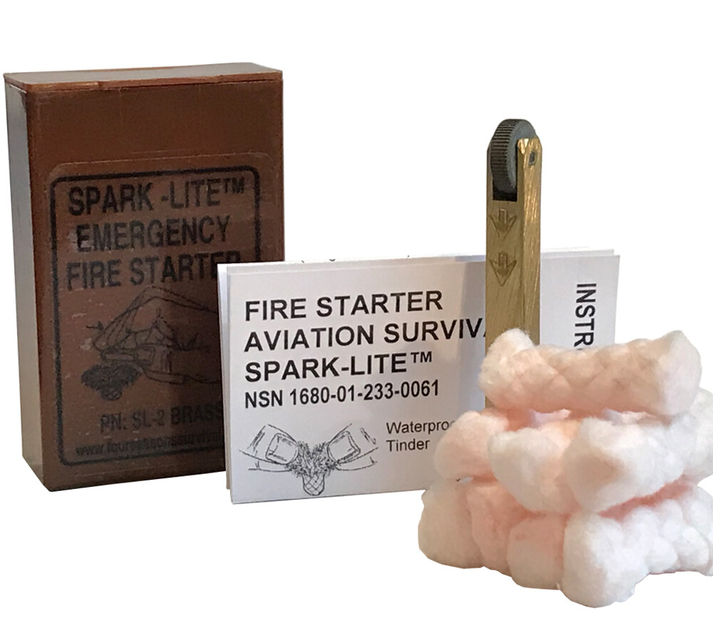 Brass Spark Lite Firestarter Kit 8 Tinder Quik Tabs Aviation Military Survival