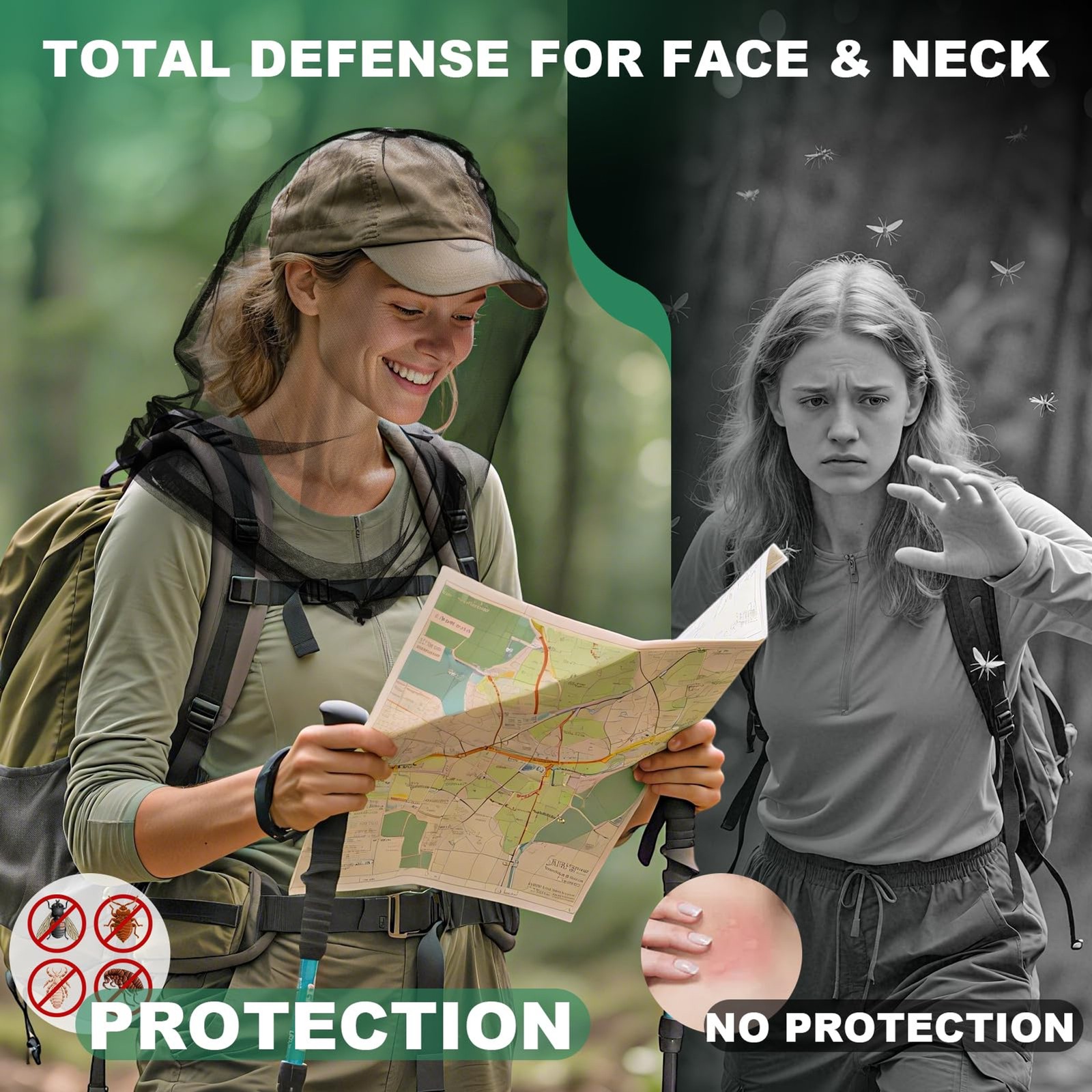 2 Pack Premium Mosquito Head Nets, Ultra Large Bug Net for Head