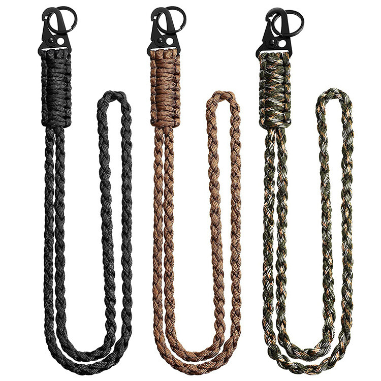 Heavy Duty Braided 550 Paracord Neck Lanyard Keychain for Men Women Outdoor