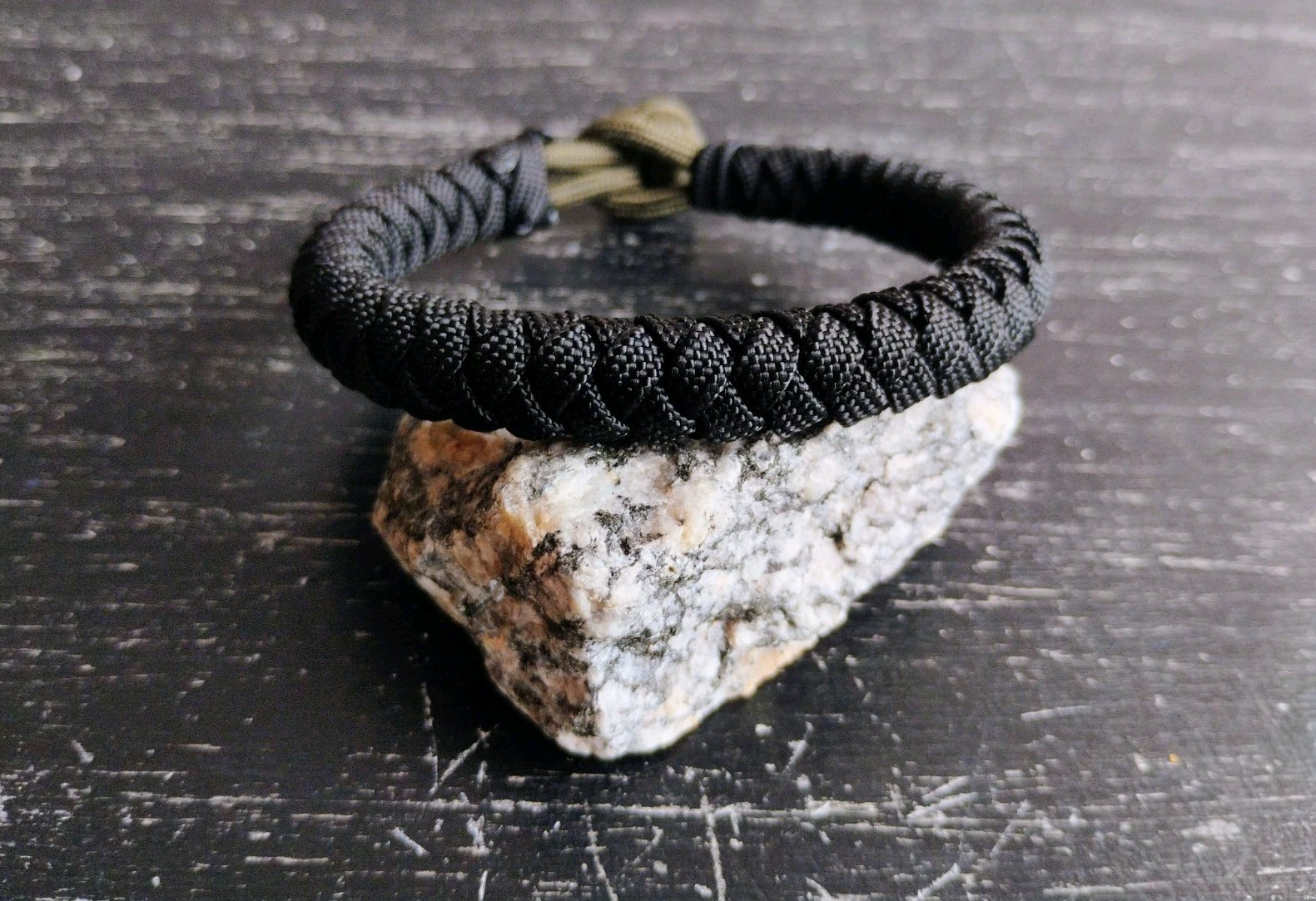 Handmade “Round Braid” Gutted Black and Olive Drab Paracord Bracelet