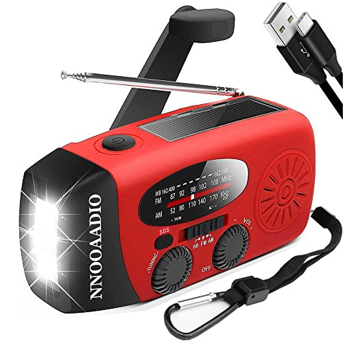 7400 mWh SOS Alarm Emergency Weather Radio, 3LED Type-C Hand Crank Solar