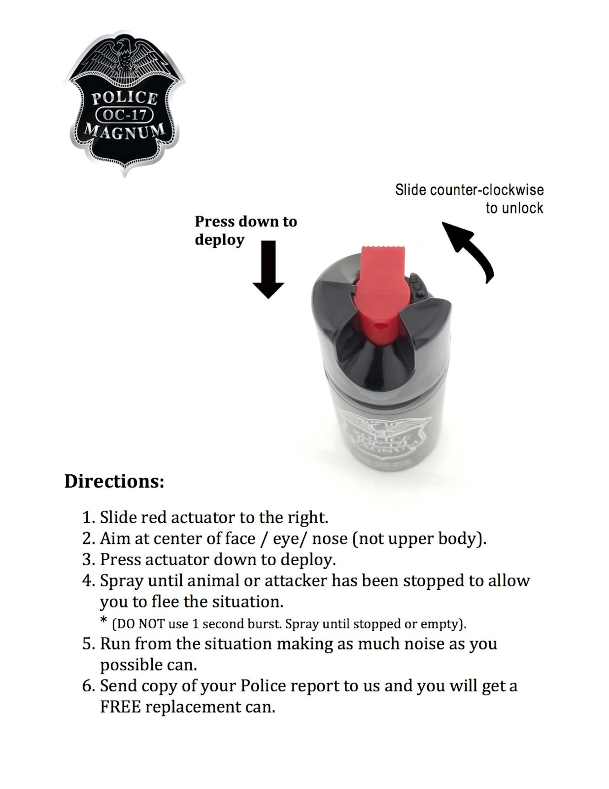 4 Police Magnum pepper spray .50oz GID actuator self defense security protection