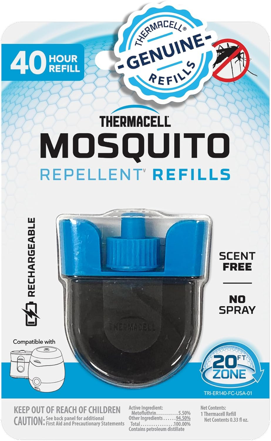 Rechargeable Mosquito Repeller Refills 20 Ft Protection No DEET E-Series Radius
