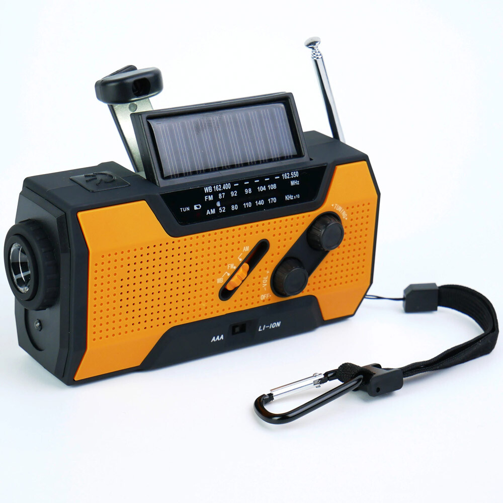 Emergency Solar Hand Crank Weather Radio 2000mAh Power Bank Charger Flash Light