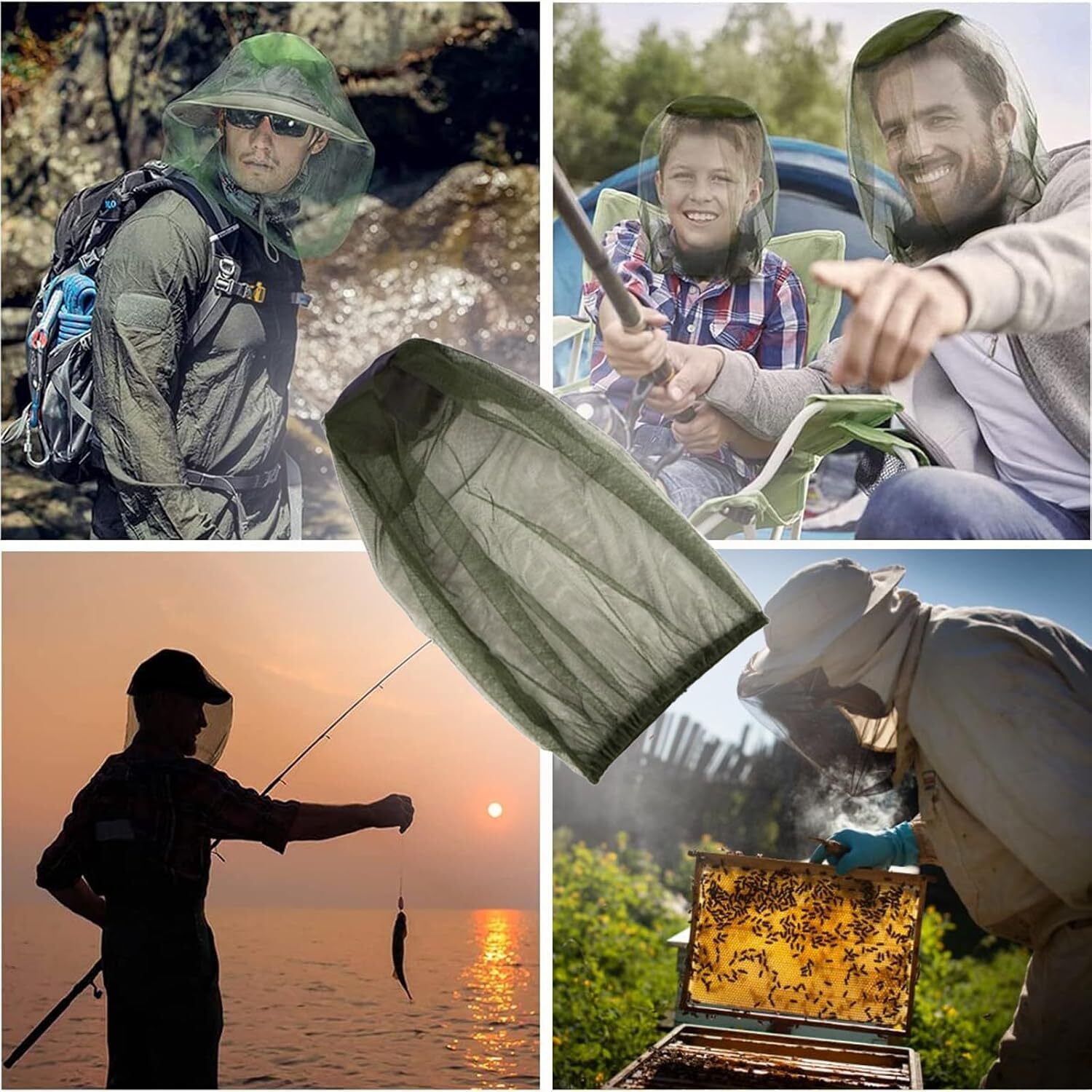 2× Anti-Mosquito Net Hat Mesh Insect Protection Face Mask Hiking Fishing Camping