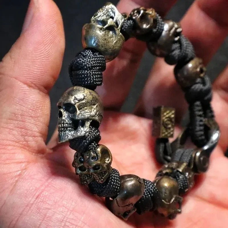 Men’s Paracord Skull Bracelet Survival Tactical Military Biker Rope Wristband