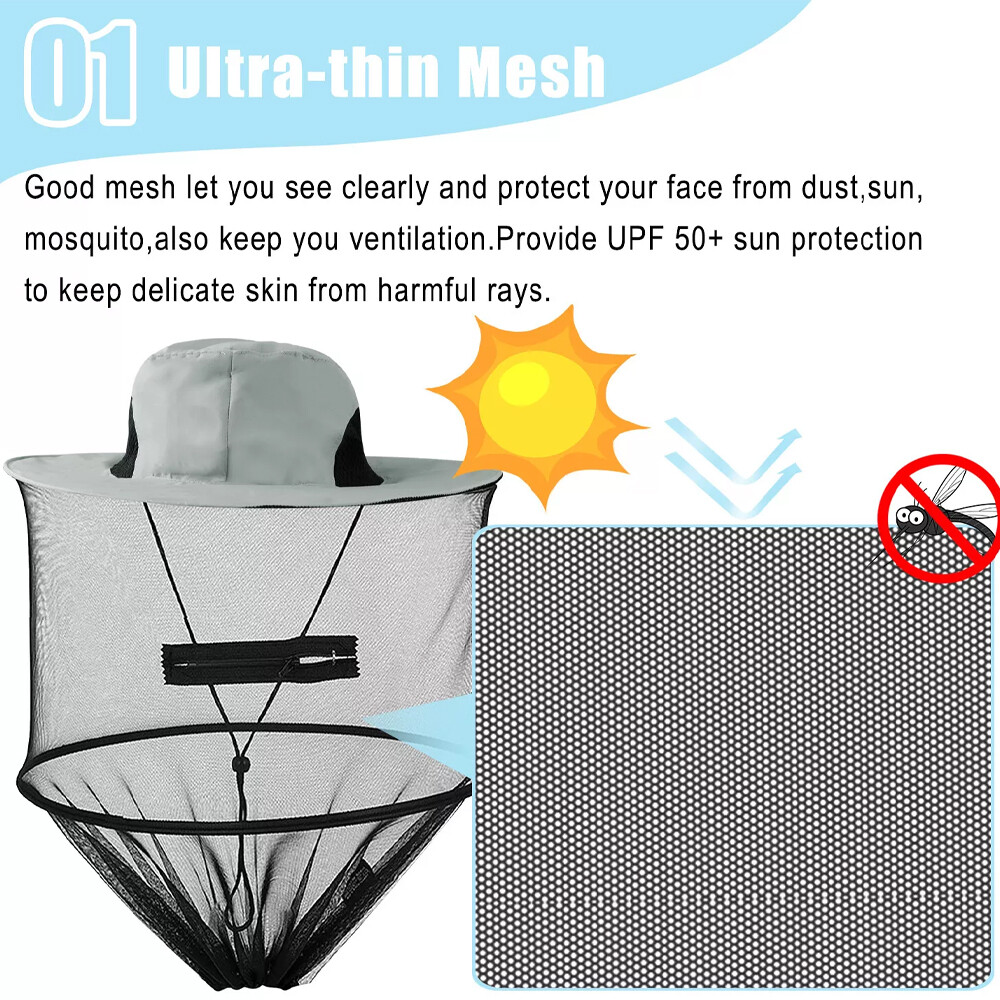 Mosquito Head Net Hat with Hidden Mesh Protect Bugs Bees For Hiking Fishing