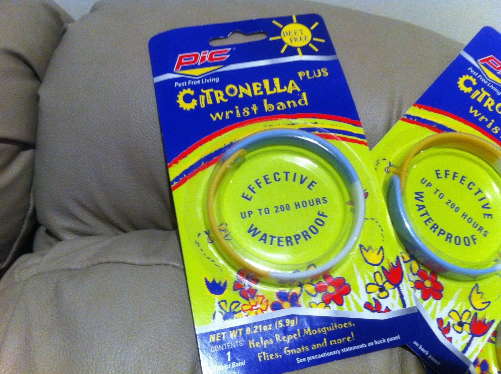 2 X Pic Citronella Waterproof +Deet Free Wrist Band (Up To 200 Hours)