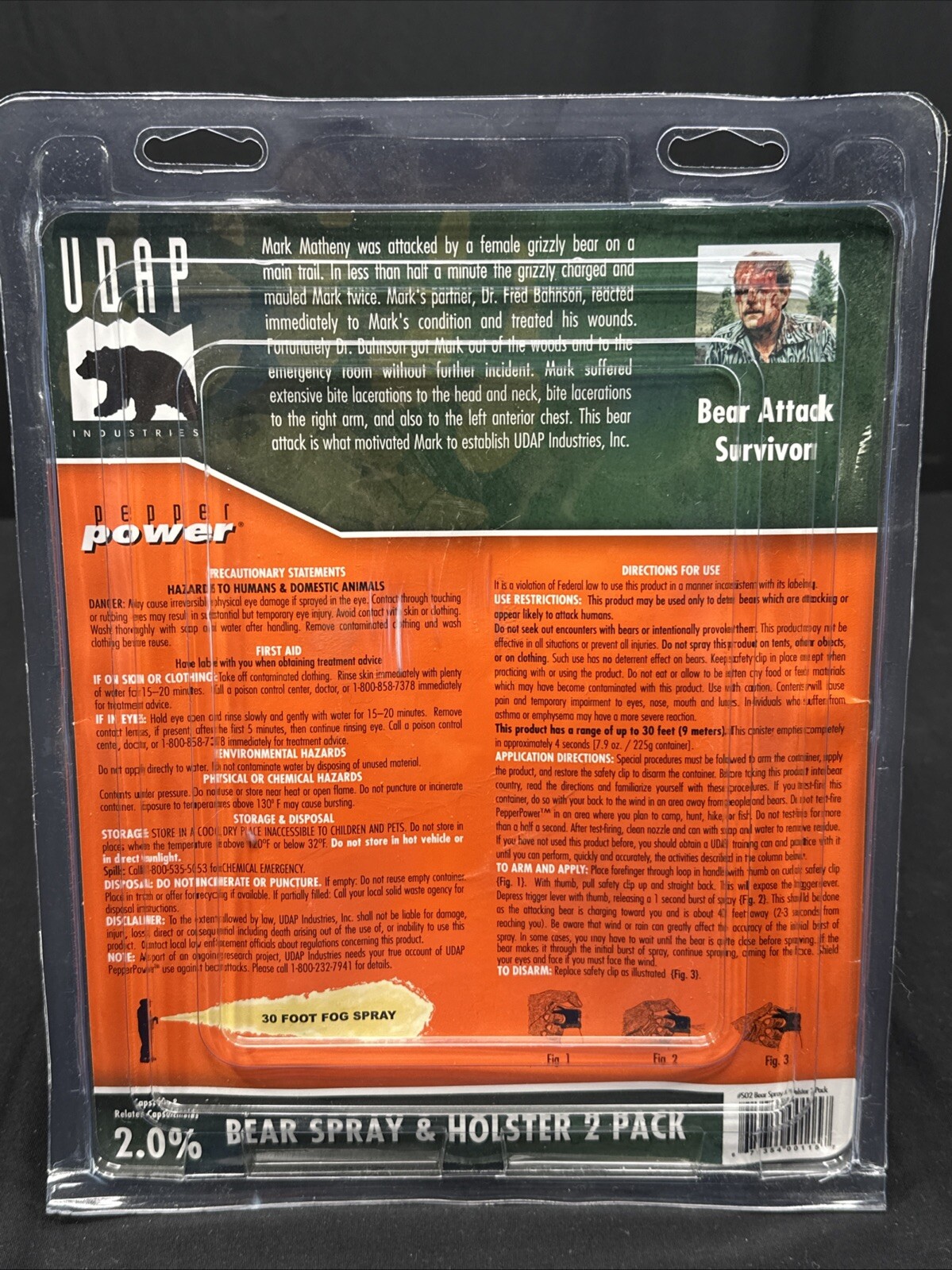 Lot of 2 UDAP Pepper Power Bear Spray Repellant With 2 Holsters 30 Foot Fog