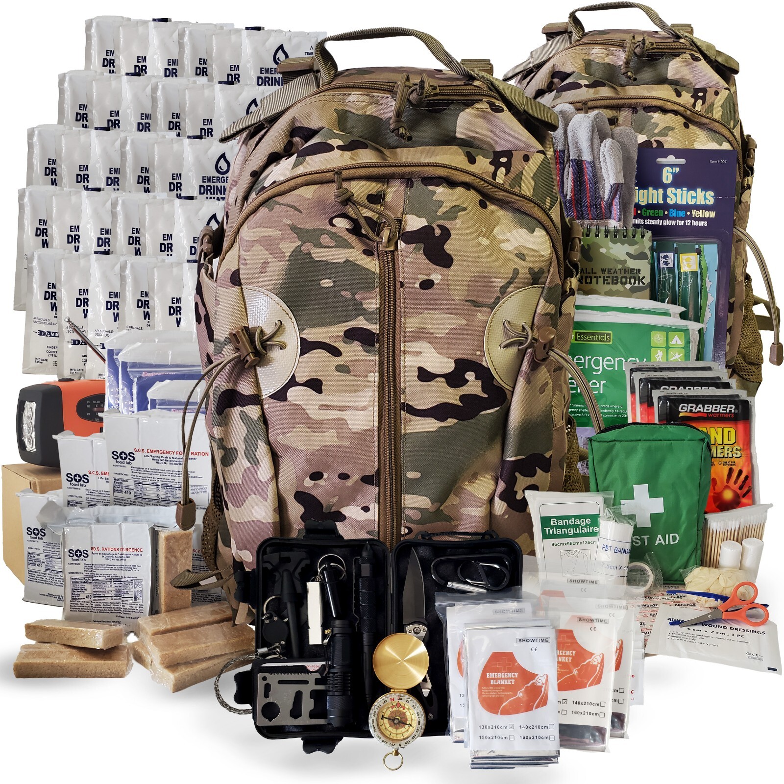 5 Person Emergency Kit/Survival Backpack for 72 Hours, Natural Disasters & More