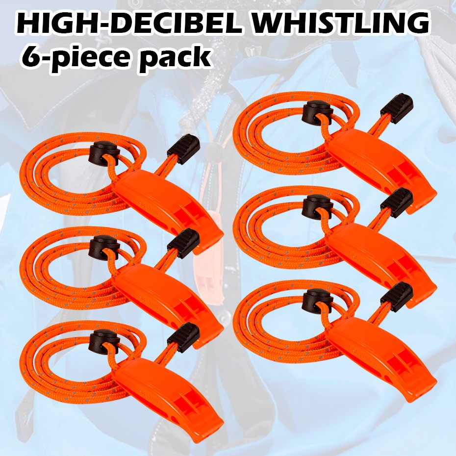 120dB Loud Survival Whistle 6Pcs Orange Portable Safety Whistle w/ Lanyard