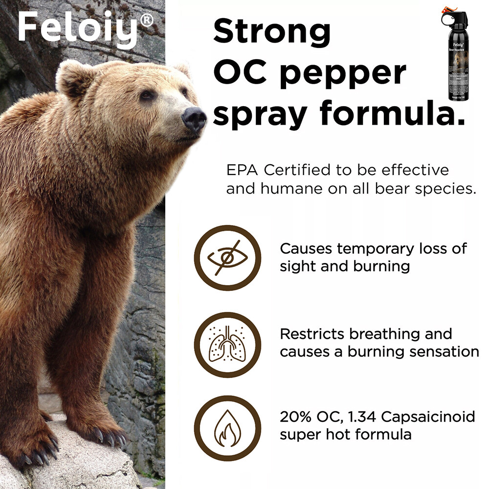 Feloiy Maximum Strength Bear Spray 11oz w/ Holster – Bear Repellent