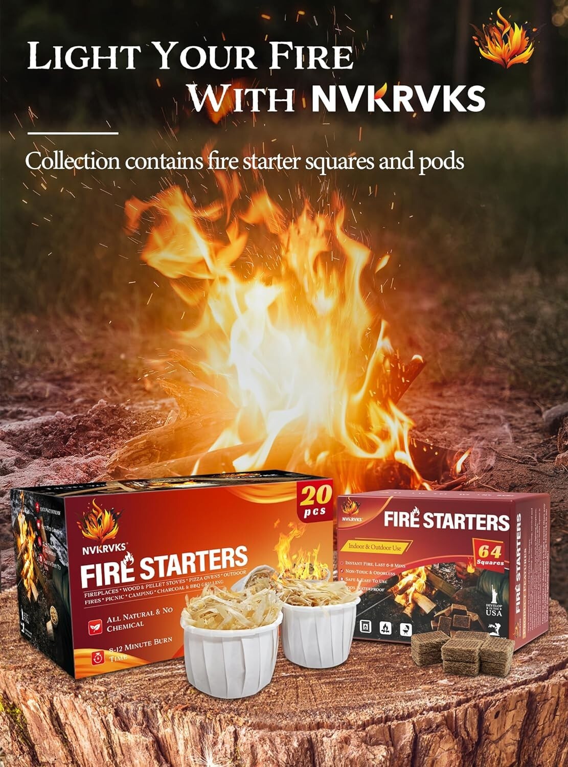 Nvkrvks Fire Starter, Easy-Burning Fire Starter Squares for Wood Stoves