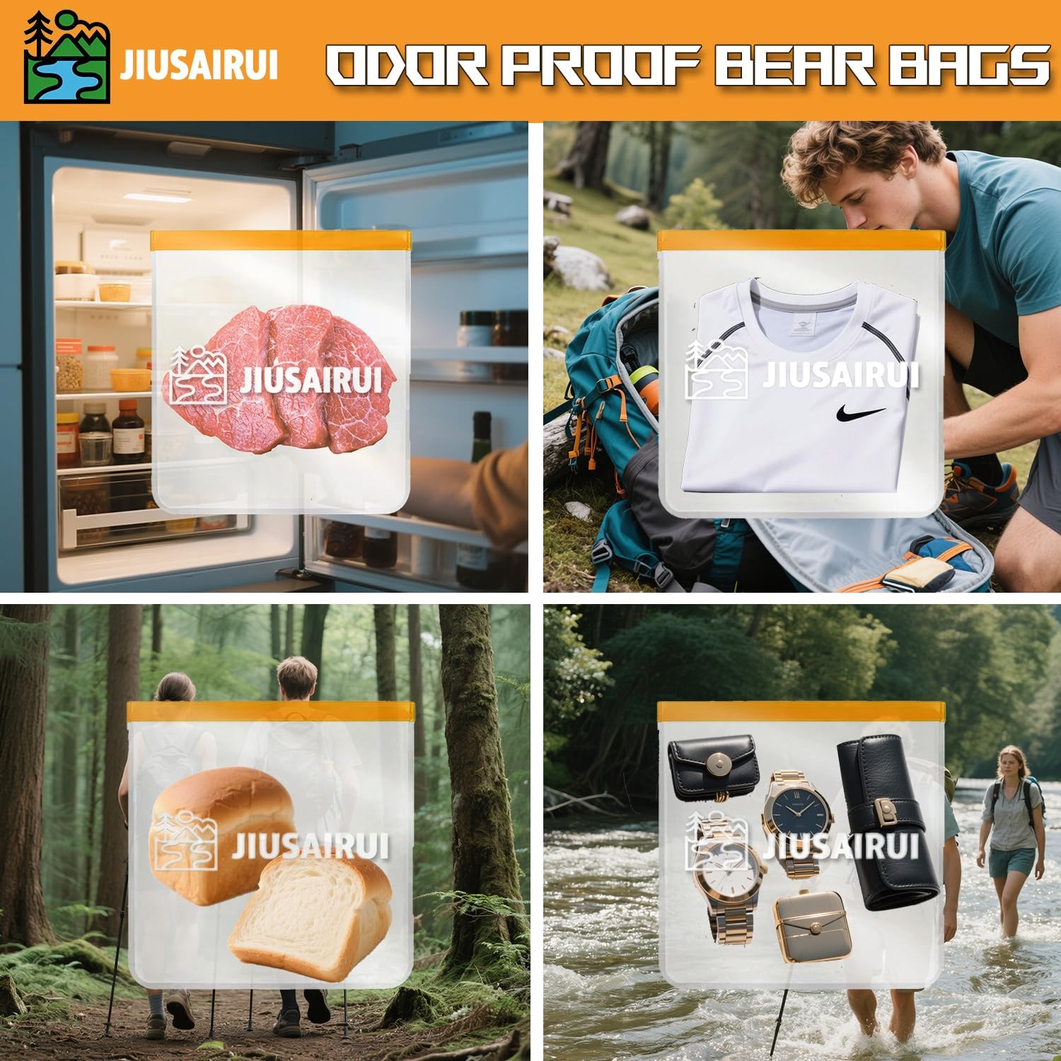 JIUSAIRUI Odor Proof Bear Bags for Food Backpacking: 3Pack Reusable Bear Proo…