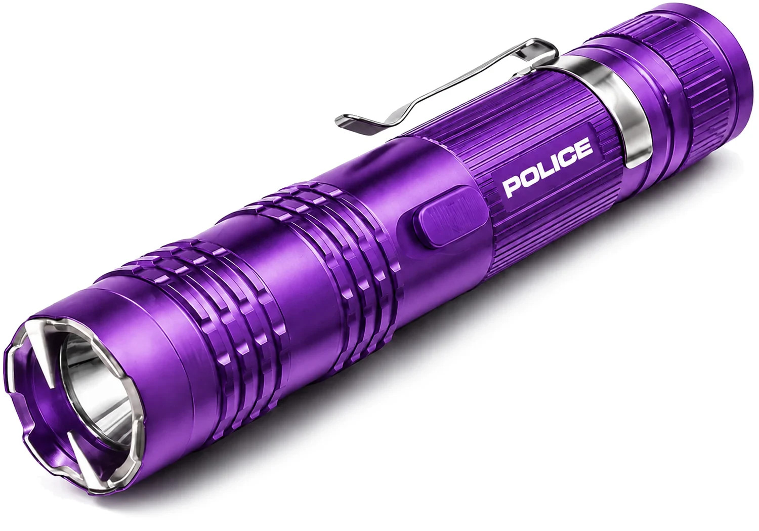 POLICE Stun Gun M12 Metal Self Defense Rechargeable LED Flashlight Purple