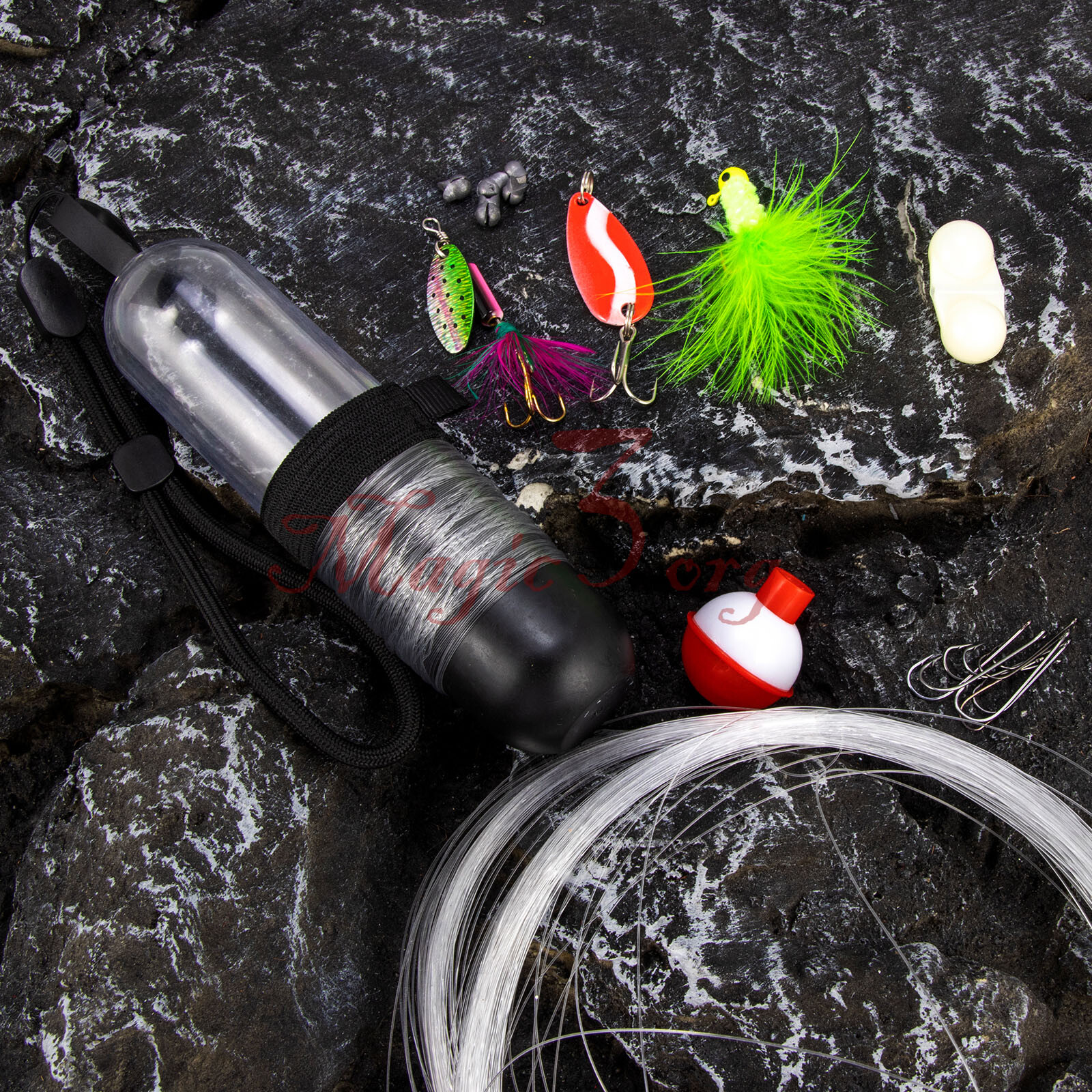 25pcs Emergency Fishing Kit Survival Fishing Travel Kit Hand Line Reel Lead Bass