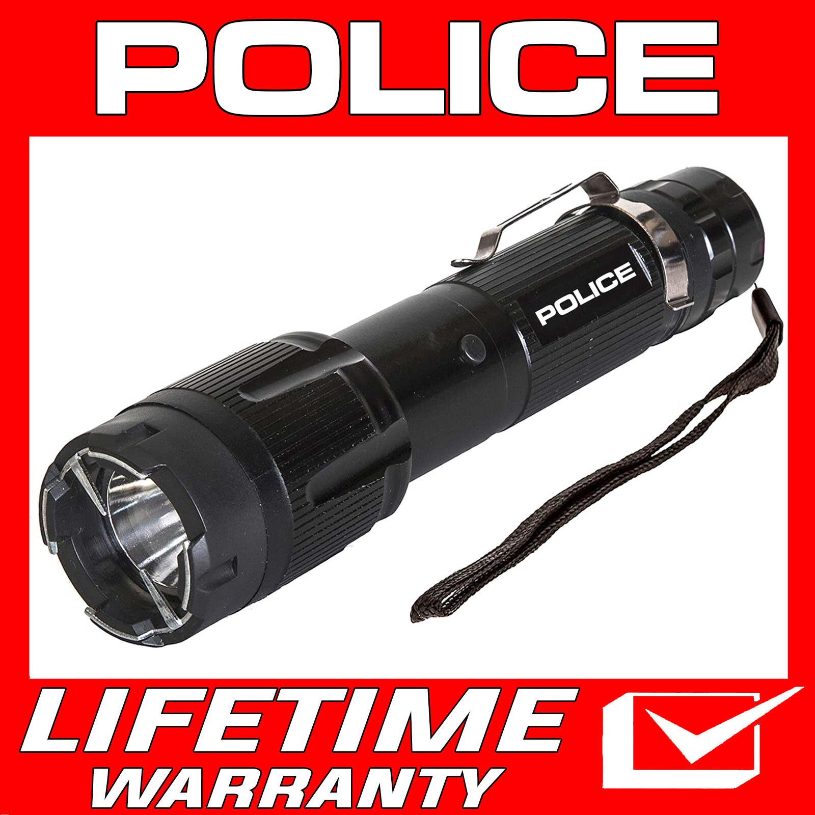 POLICE Stun Gun 1159 Heavy Duty Metal Rechargeable LED Flashlight Black