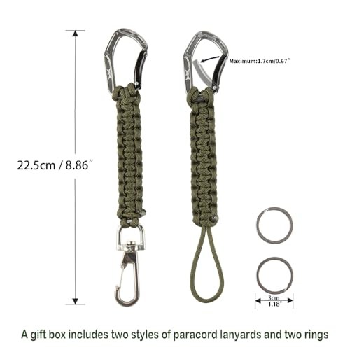 Paracord Keychain Set – 2 Pack Lanyard Rope with Aluminum Clip, Army Green