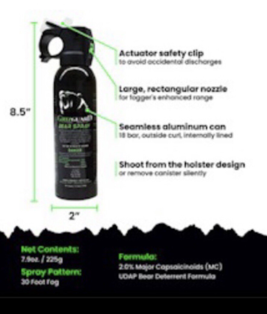 GRIZGuard 30 Feet BEAR Deterrent Repellent Spray 7. 9 oz GLOW CAP CAMPING HIKING