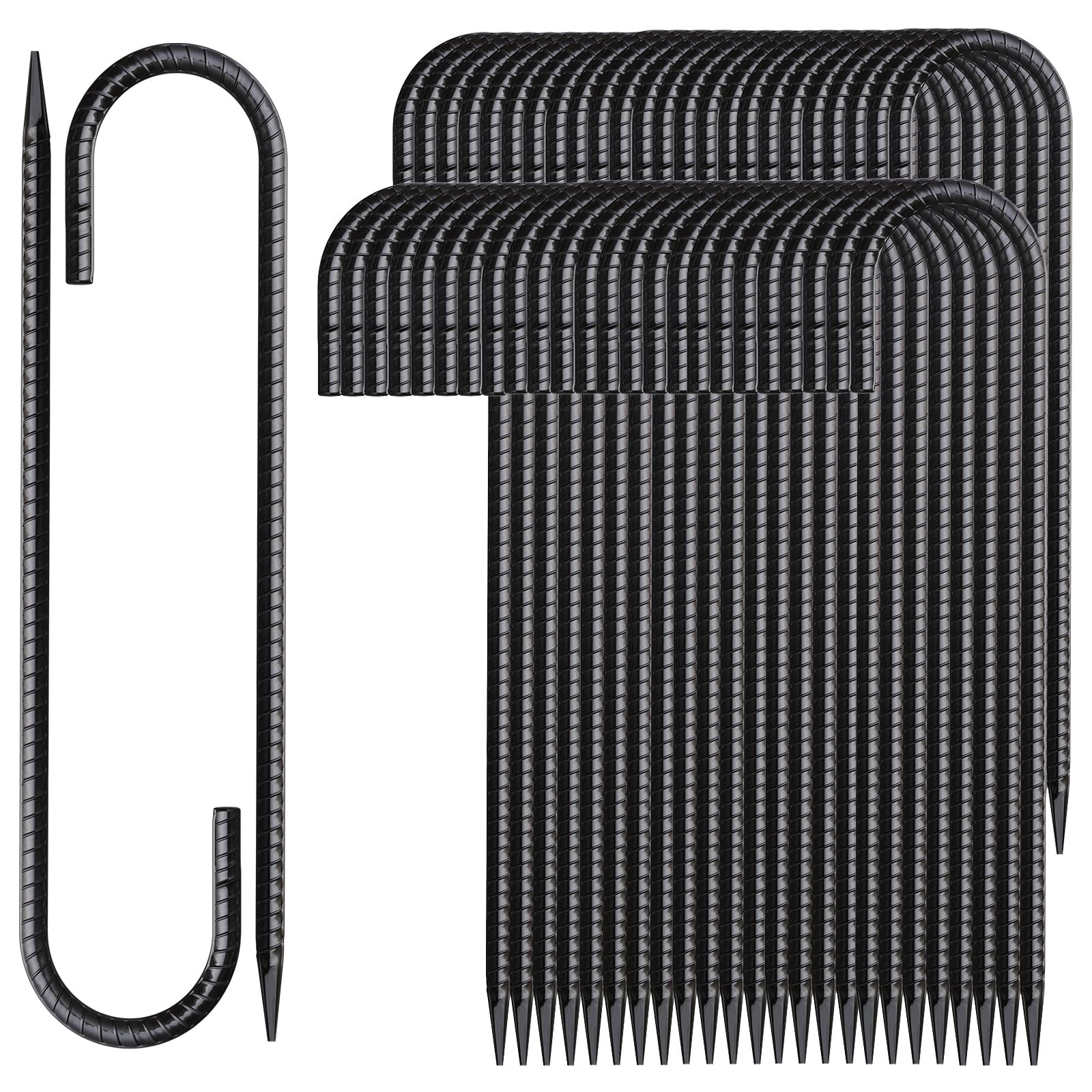50PCS 12IN J Hook Rebar Stakes Heavy Duty Fence Tent Ground Anchors Galvanized
