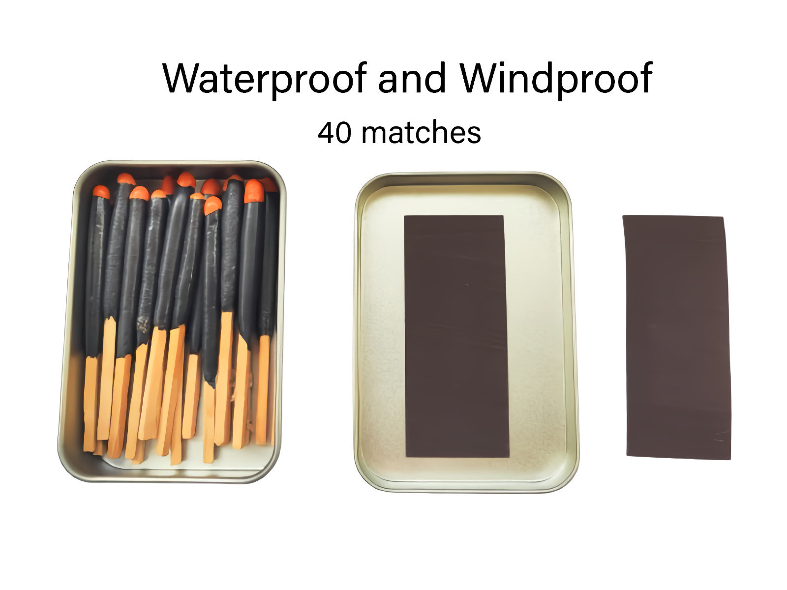 40 Pcs Waterproof Matches + 2 Tins For Camping Hiking Bushcraft Outdoor Survival