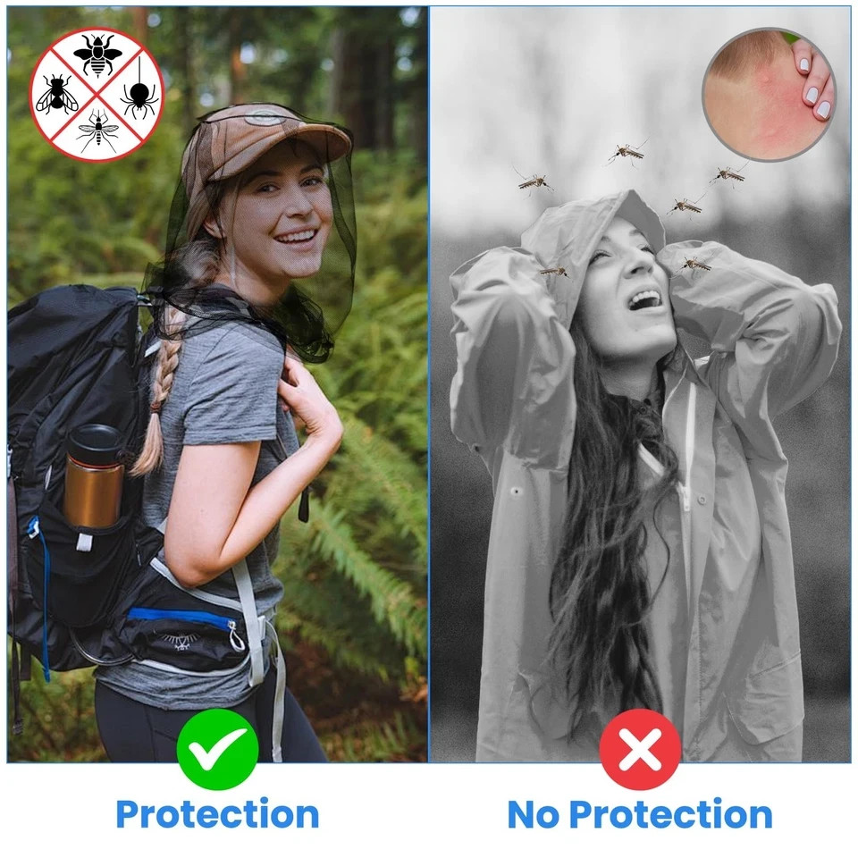 2 Pack Mosquito Head Nets with Drawstring Universal Fit for Hats Bug Net