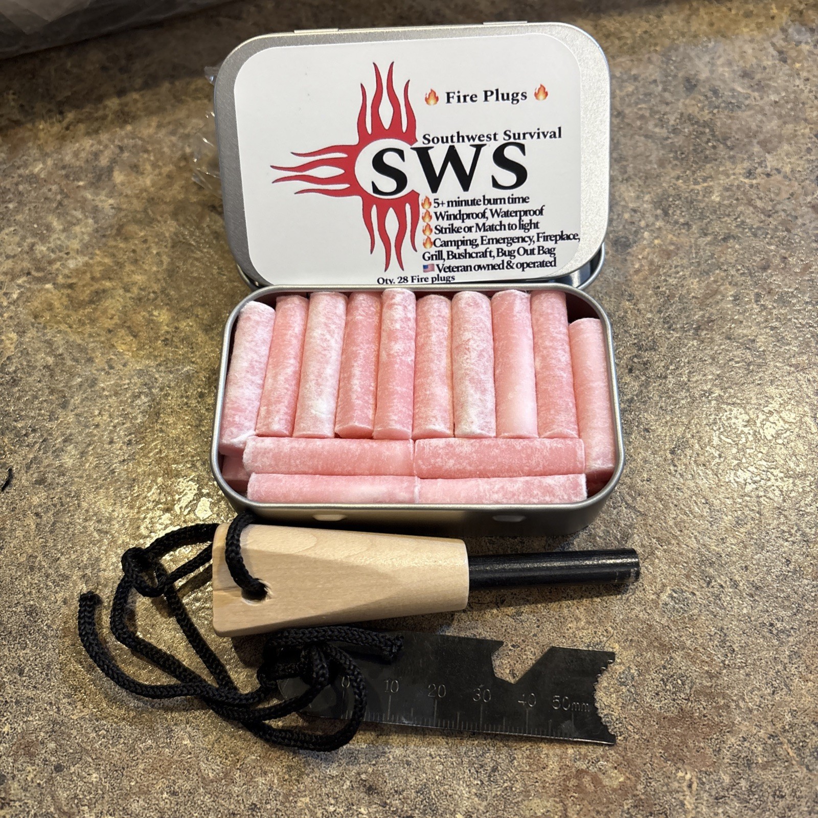 Southwest Survival- Combo Kit – (28) Fire Plugs 🔥 & Ferro Rod- 5+min Burn time